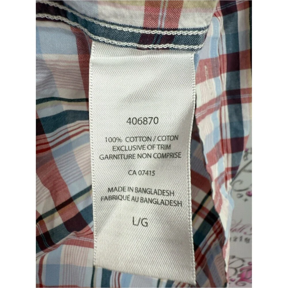 Nautica tshirt Short Sleeve Plaid Button-Up Shirt in Red, Blue, White